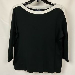 Chaps Womens XL black white boat neck 3/4 sleeve soft knit shirt